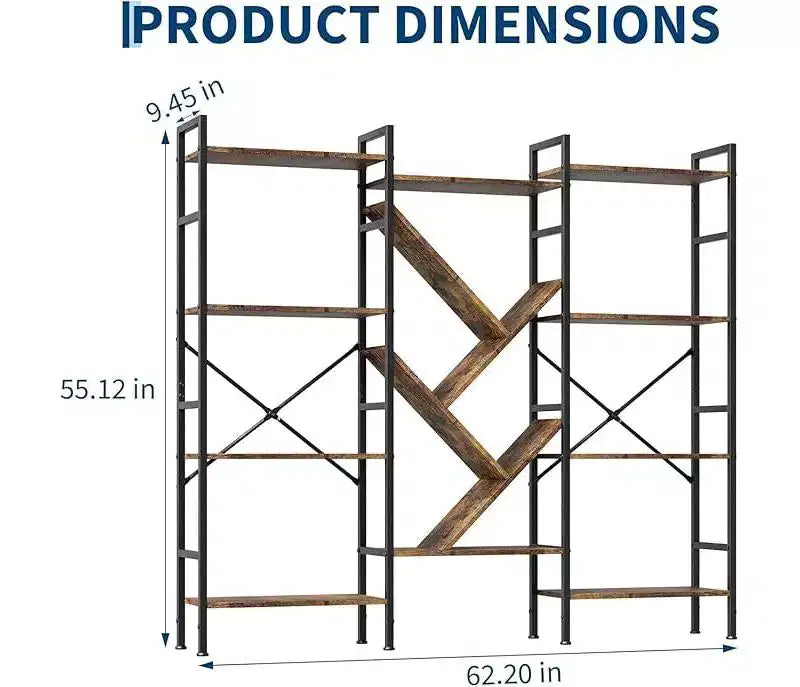 4 Tier Industrial Bookshelf - Heavy Duty Metal & Particleboard Shelving Unit, Display Shelves for Living Room & Home Office