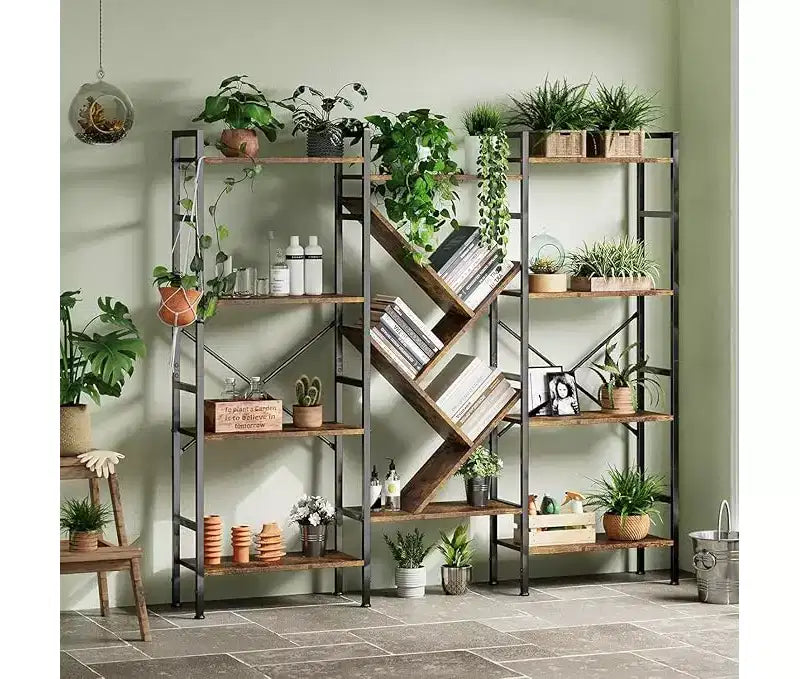 4 Tier Industrial Bookshelf - Heavy Duty Metal & Particleboard Shelving Unit, Display Shelves for Living Room & Home Office