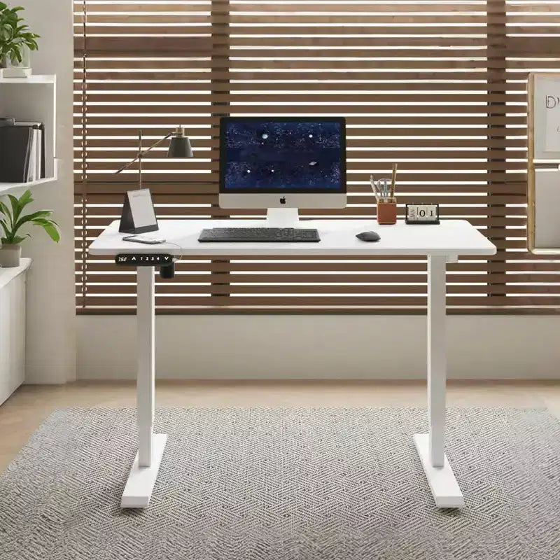 MAYEERTY Double Beam Single Motor 55 Electric Standing Desk Height Adjustable Desk for Home and Office Desk Frame with Sliced Board White