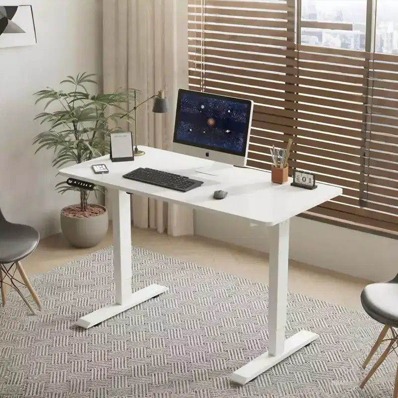 MAYEERTY Double Beam Single Motor 55 Electric Standing Desk Height Adjustable Desk for Home and Office Desk Frame with Sliced Board White