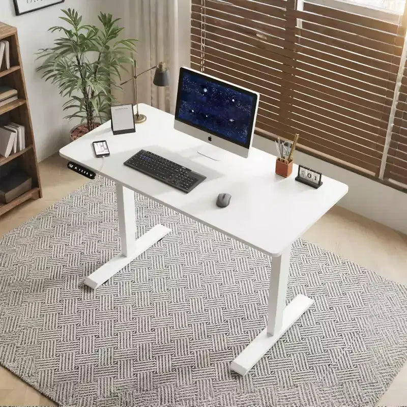 MAYEERTY Double Beam Single Motor 55 Electric Standing Desk Height Adjustable Desk for Home and Office Desk Frame with Sliced Board White
