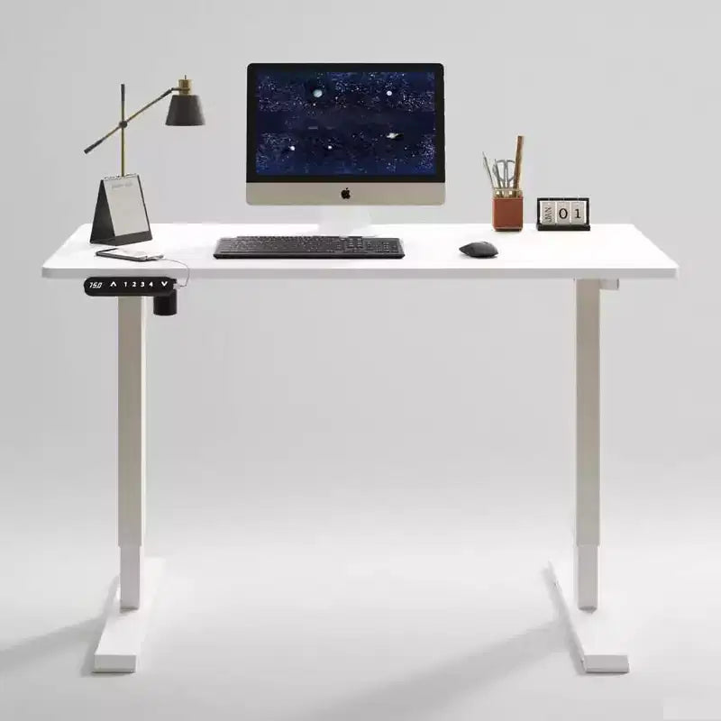 MAYEERTY Double Beam Single Motor 55 Electric Standing Desk Height Adjustable Desk for Home and Office Desk Frame with Sliced Board White
