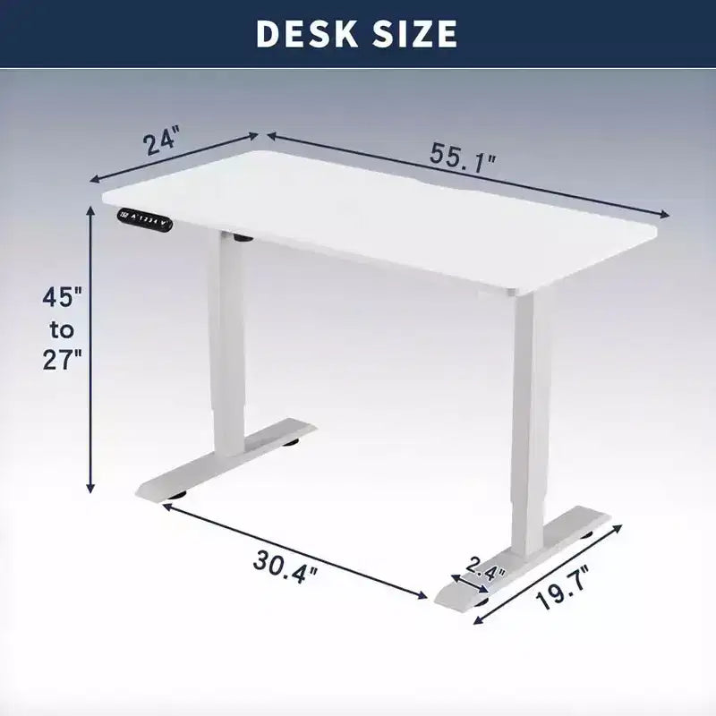 MAYEERTY Double Beam Single Motor 55 Electric Standing Desk Height Adjustable Desk for Home and Office Desk Frame with Sliced Board White