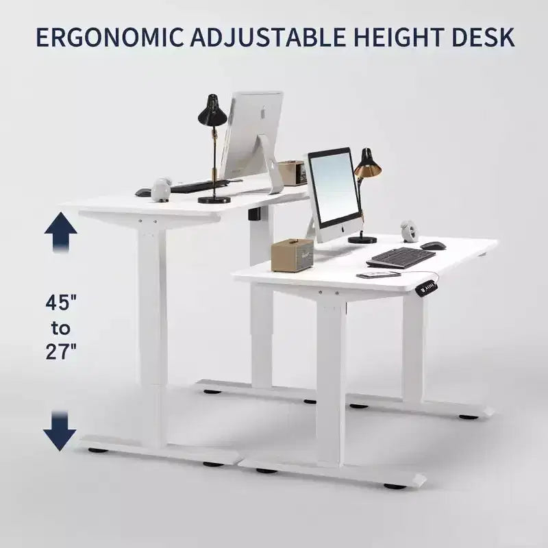MAYEERTY Double Beam Single Motor 55 Electric Standing Desk Height Adjustable Desk for Home and Office Desk Frame with Sliced Board White