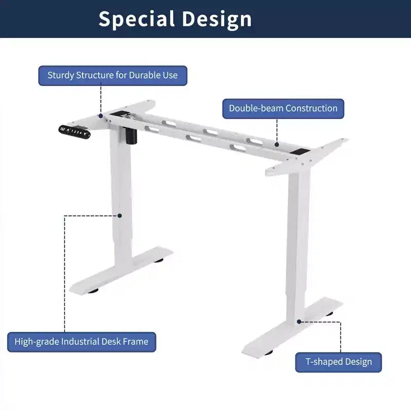 MAYEERTY Double Beam Single Motor 55 Electric Standing Desk Height Adjustable Desk for Home and Office Desk Frame with Sliced Board White