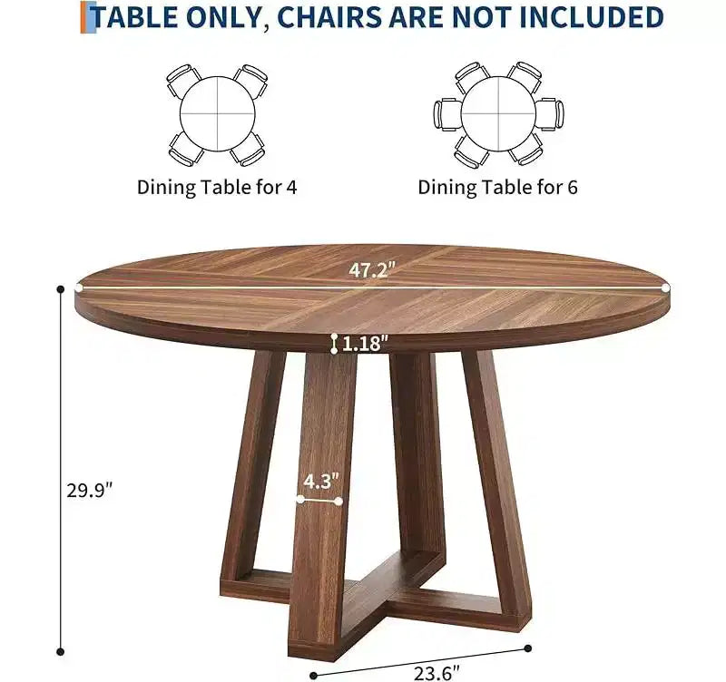 Dining Table for 4-6 People, Kitchen Table, Round Dining Room Table for Kitchen, 47 Inch Round Table for Dining Room