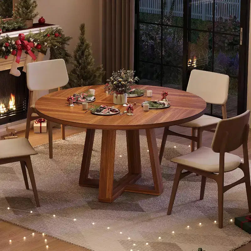 Dining Table for 4-6 People, Kitchen Table, Round Dining Room Table for Kitchen, 47 Inch Round Table for Dining Room