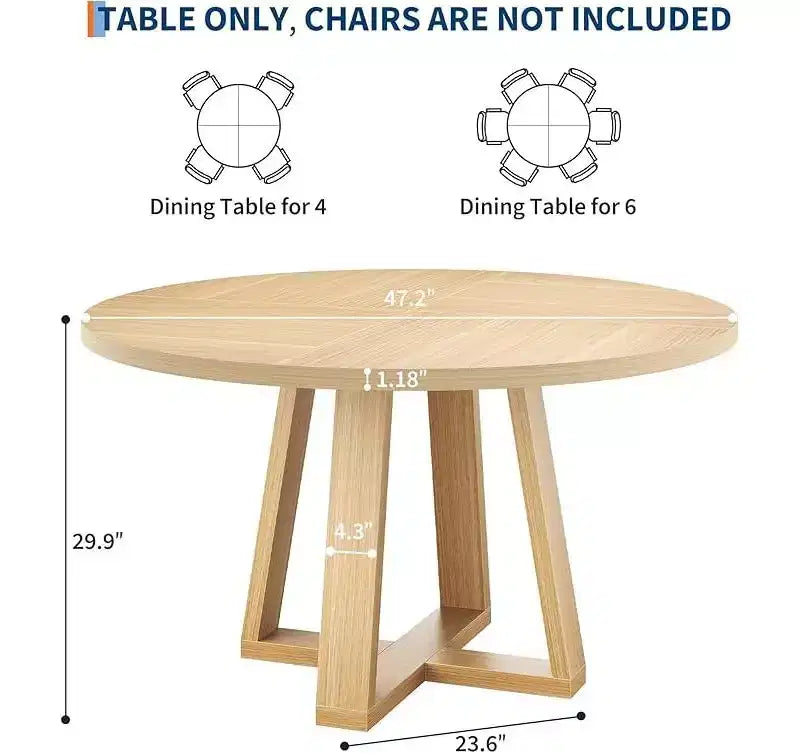 Dining Table for 4-6 People, Kitchen Table, Round Dining Room Table for Kitchen, 47 Inch Round Table for Dining Room