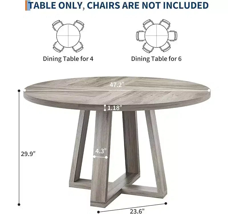 Dining Table for 4-6 People, Kitchen Table, Round Dining Room Table for Kitchen, 47 Inch Round Table for Dining Room