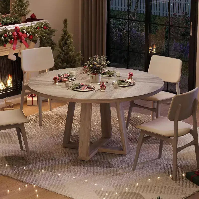 Dining Table for 4-6 People, Kitchen Table, Round Dining Room Table for Kitchen, 47 Inch Round Table for Dining Room