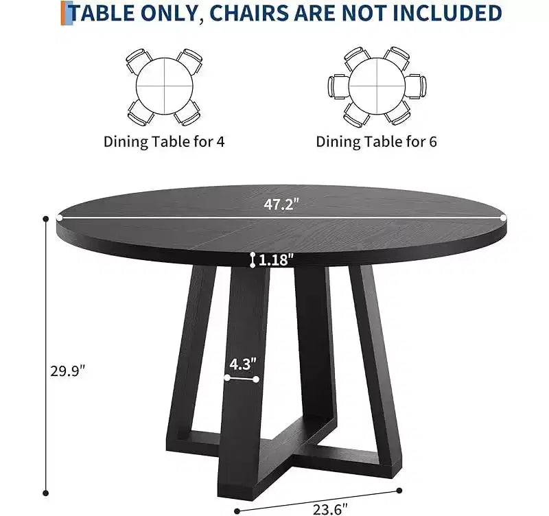 Dining Table for 4-6 People, Kitchen Table, Round Dining Room Table for Kitchen, 47 Inch Round Table for Dining Room
