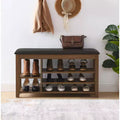 Natural Rubberwood Long Shoe Bench with Concealed Storage Nordic Style Entryway Organizer