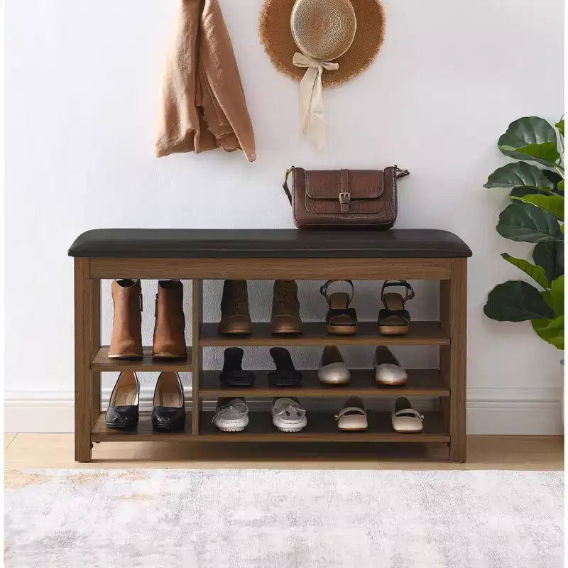 Natural Rubberwood Long Shoe Bench with Concealed Storage Nordic Style Entryway Organizer