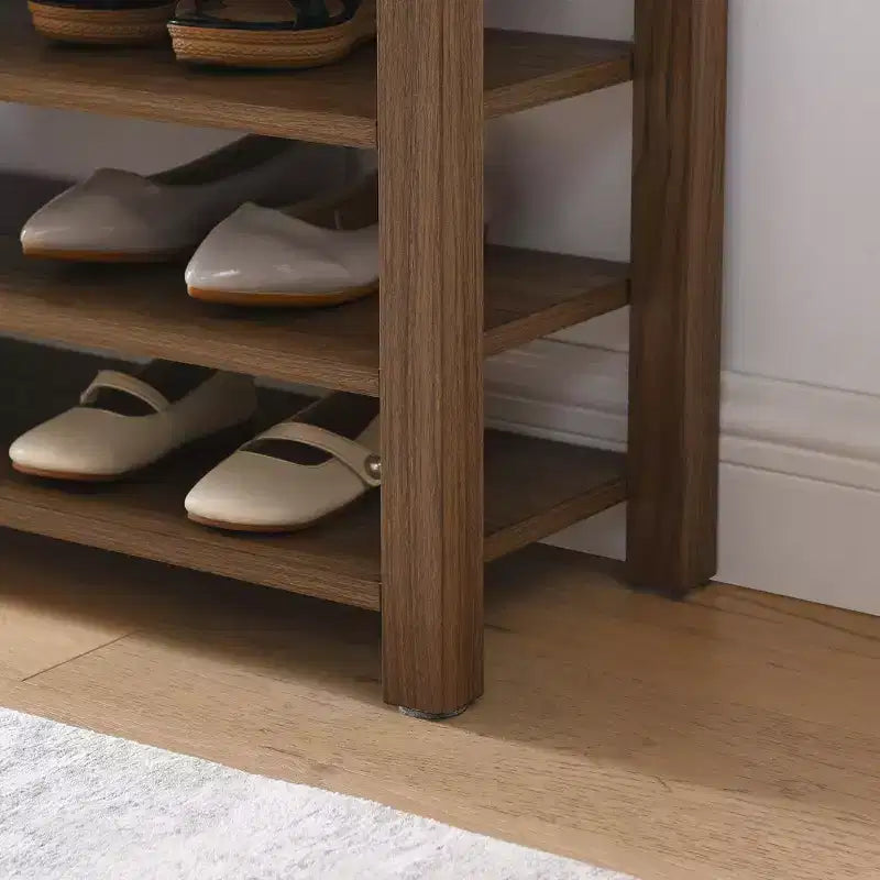 Natural Rubberwood Long Shoe Bench with Concealed Storage Nordic Style Entryway Organizer