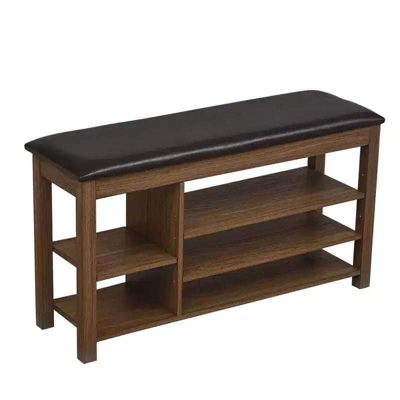 Natural Rubberwood Long Shoe Bench with Concealed Storage Nordic Style Entryway Organizer