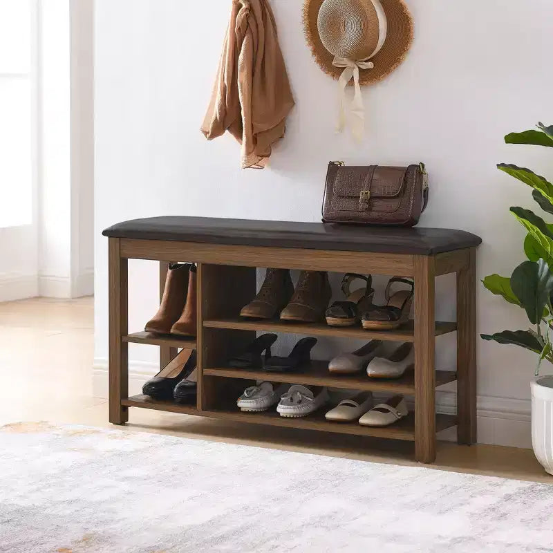 Natural Rubberwood Long Shoe Bench with Concealed Storage Nordic Style Entryway Organizer