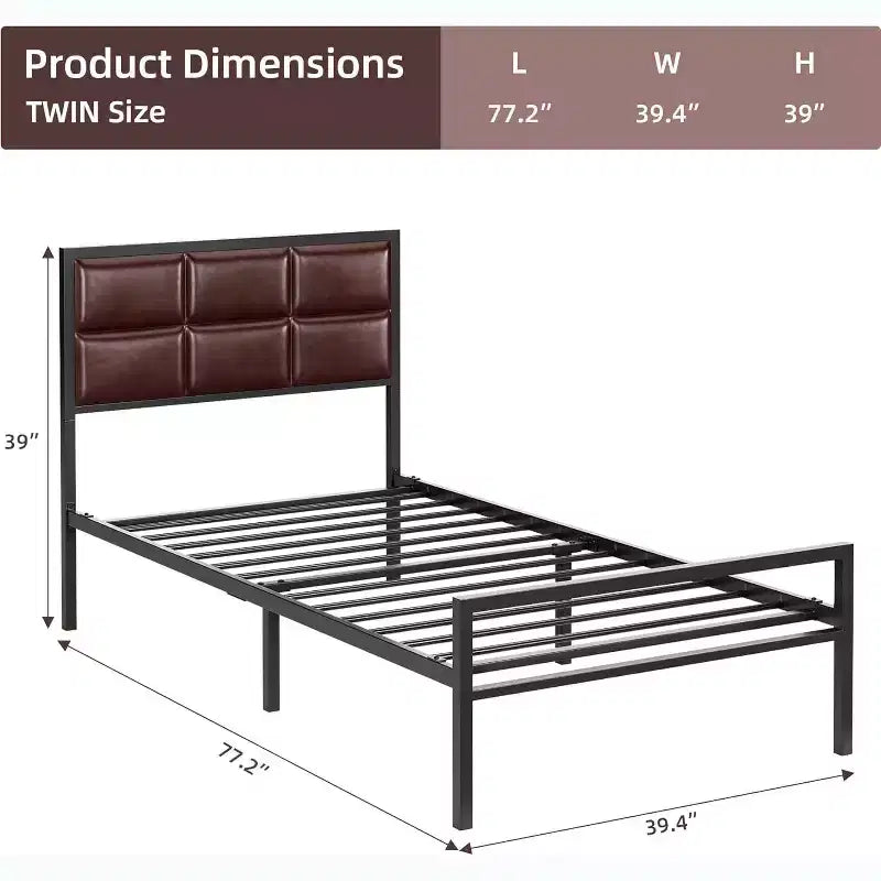 Queen Size Metal Platform Bed with Textured Headboard, Extra Large Under Bed Storage, Sturdy Slat Support, No Box Spring Needed for Bedroom