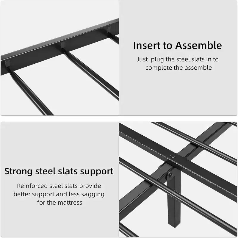 Queen Size Metal Platform Bed with Textured Headboard, Extra Large Under Bed Storage, Sturdy Slat Support, No Box Spring Needed for Bedroom
