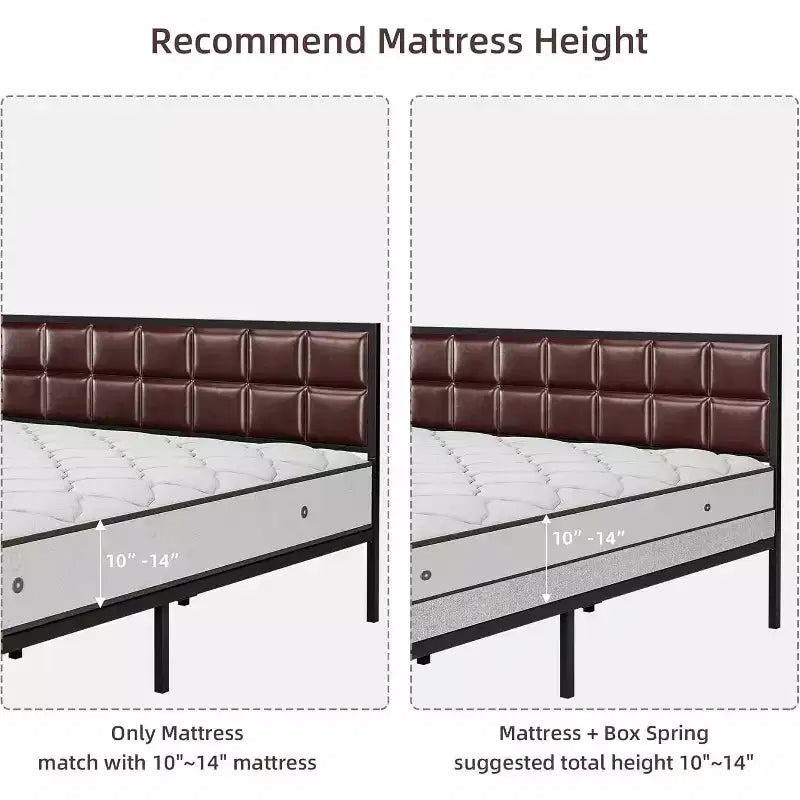 Queen Size Metal Platform Bed with Textured Headboard, Extra Large Under Bed Storage, Sturdy Slat Support, No Box Spring Needed for Bedroom