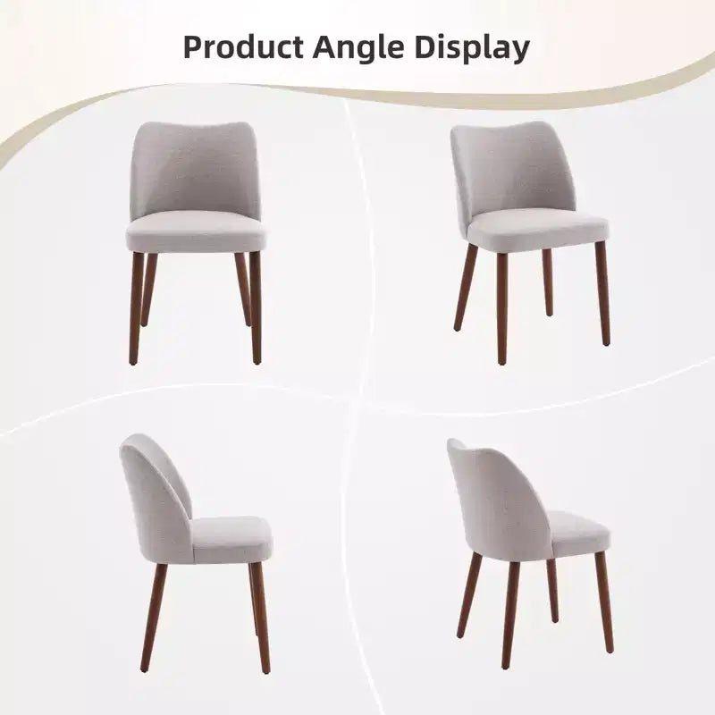 Dining Chair Set of 2, Linen Upholstered Dining Chair with Wood Legs, Wing Backrest, Wooden Kitchen Chair, Kitchen Chairs with Thick Cushions for Room