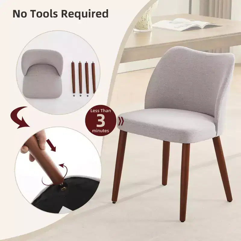 Dining Chair Set of 2, Linen Upholstered Dining Chair with Wood Legs, Wing Backrest, Wooden Kitchen Chair, Kitchen Chairs with Thick Cushions for Room