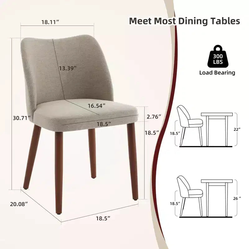 Dining Chair Set of 2, Linen Upholstered Dining Chair with Wood Legs, Wing Backrest, Wooden Kitchen Chair, Kitchen Chairs with Thick Cushions for Room