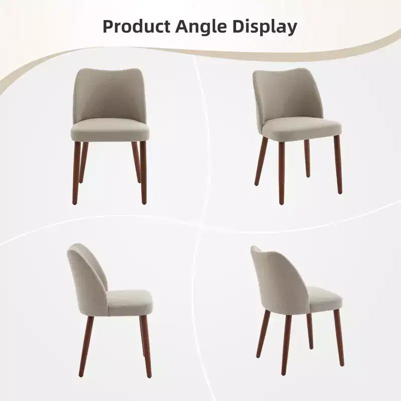 Dining Chair Set of 2, Linen Upholstered Dining Chair with Wood Legs, Wing Backrest, Wooden Kitchen Chair, Kitchen Chairs with Thick Cushions for Room