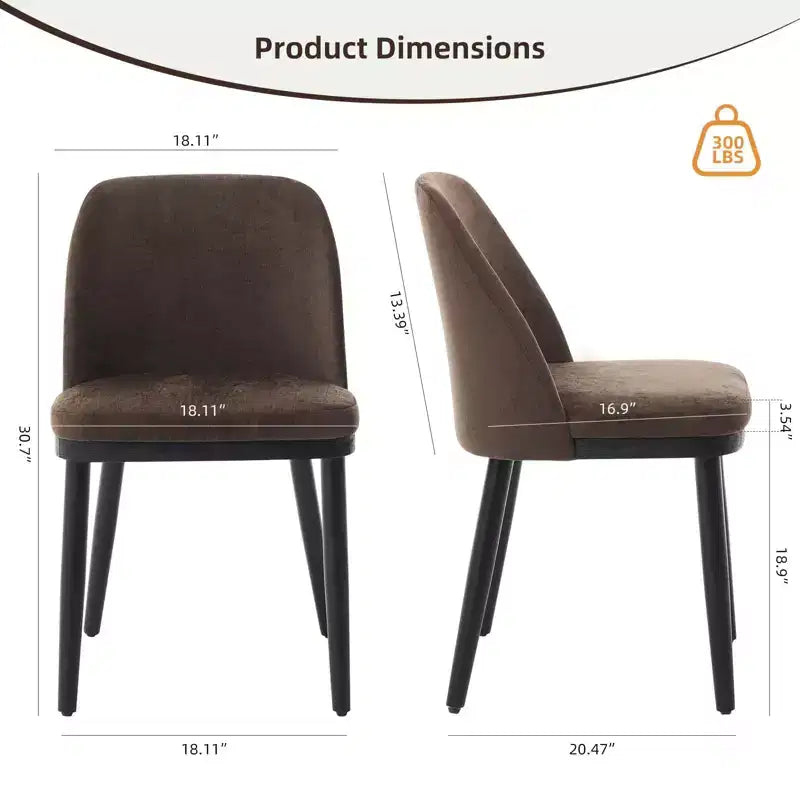 Dining Chair Set of 2, Linen Upholstered Dining Chair with Wood Legs, Wing Backrest, Wooden Kitchen Chair, Kitchen Chairs with Thick Cushions for Room