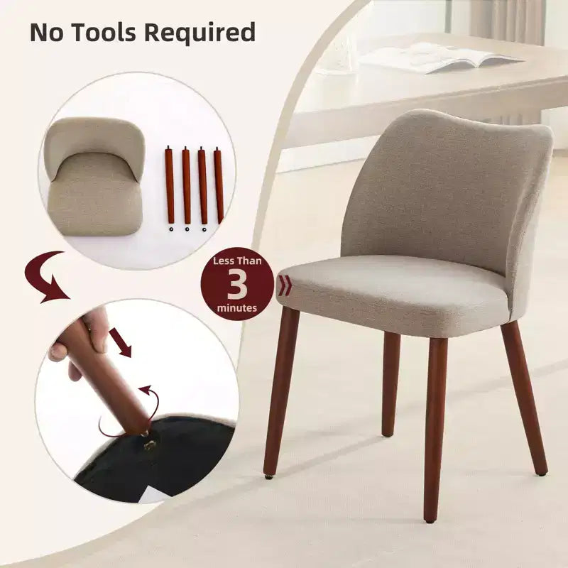 Dining Chair Set of 2, Linen Upholstered Dining Chair with Wood Legs, Wing Backrest, Wooden Kitchen Chair, Kitchen Chairs with Thick Cushions for Room