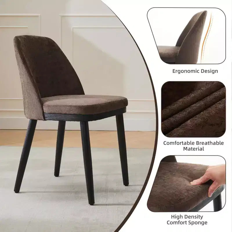 Dining Chair Set of 2, Linen Upholstered Dining Chair with Wood Legs, Wing Backrest, Wooden Kitchen Chair, Kitchen Chairs with Thick Cushions for Room