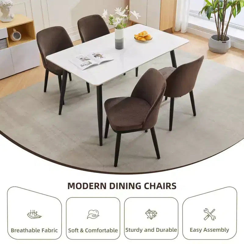 Dining Chair Set of 2, Linen Upholstered Dining Chair with Wood Legs, Wing Backrest, Wooden Kitchen Chair, Kitchen Chairs with Thick Cushions for Room