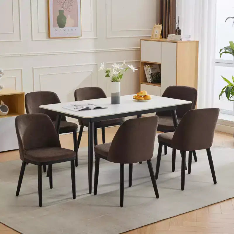 Dining Chair Set of 2, Linen Upholstered Dining Chair with Wood Legs, Wing Backrest, Wooden Kitchen Chair, Kitchen Chairs with Thick Cushions for Room