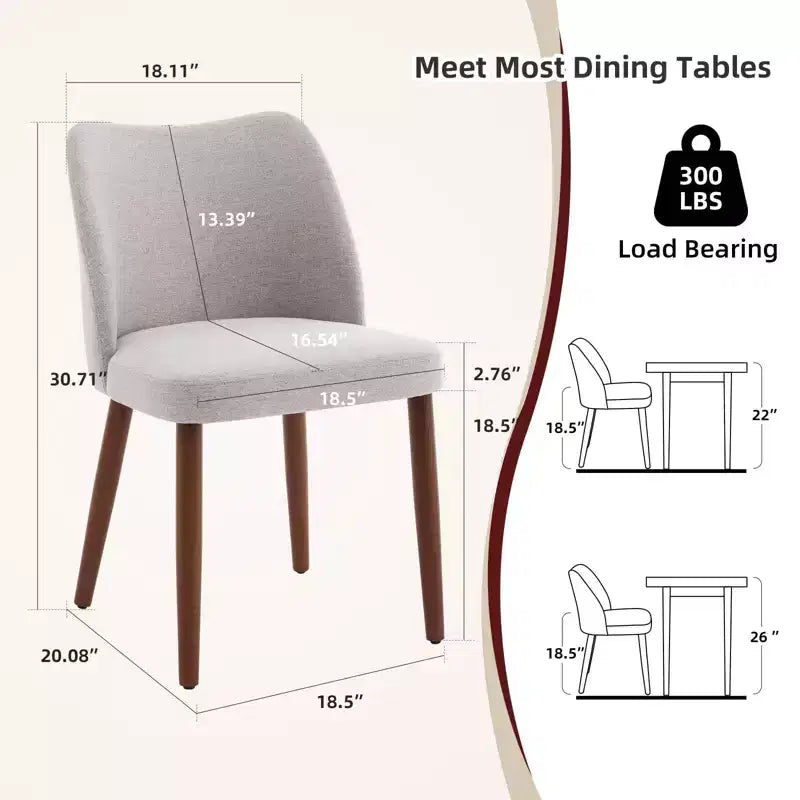 Dining Chair Set of 2, Linen Upholstered Dining Chair with Wood Legs, Wing Backrest, Wooden Kitchen Chair, Kitchen Chairs with Thick Cushions for Room