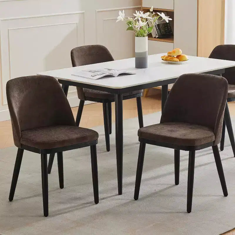 Dining Chair Set of 2, Linen Upholstered Dining Chair with Wood Legs, Wing Backrest, Wooden Kitchen Chair, Kitchen Chairs with Thick Cushions for Room