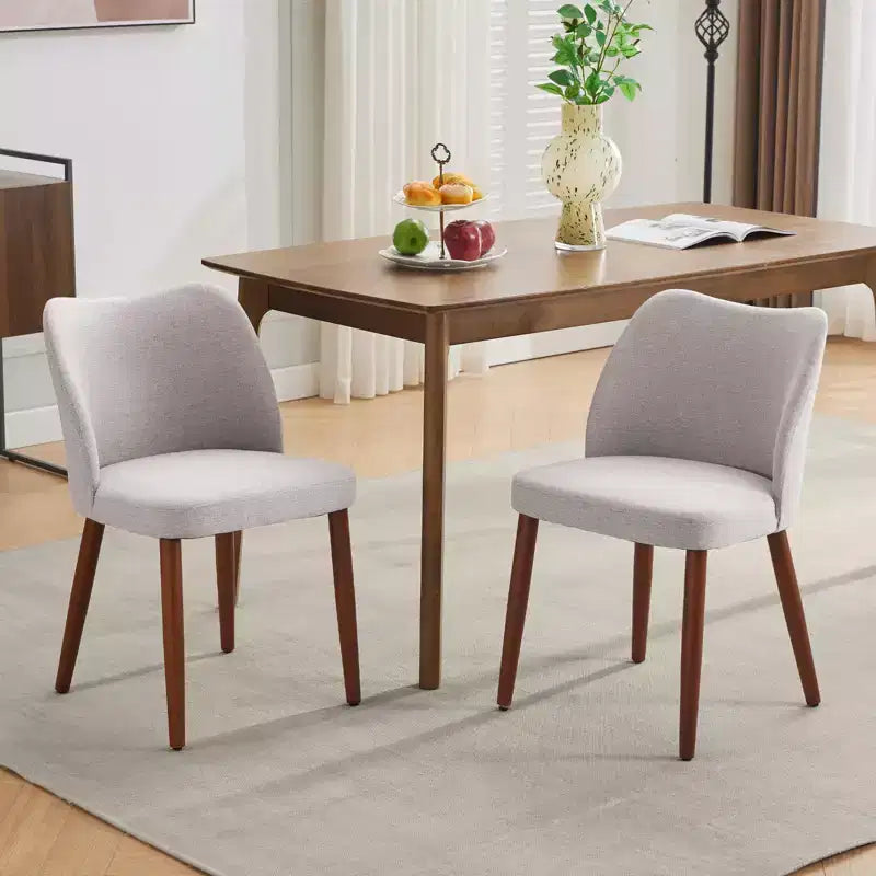 Dining Chair Set of 2, Linen Upholstered Dining Chair with Wood Legs, Wing Backrest, Wooden Kitchen Chair, Kitchen Chairs with Thick Cushions for Room