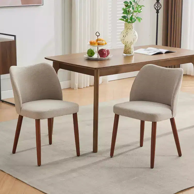 Dining Chair Set of 2, Linen Upholstered Dining Chair with Wood Legs, Wing Backrest, Wooden Kitchen Chair, Kitchen Chairs with Thick Cushions for Room
