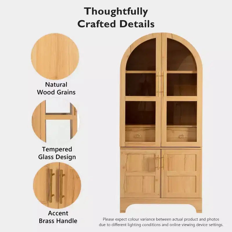 71.2 Tall Arched Kitchen Pantry Cabinet with Adjustable Shelves, Drawer & Door Racks, Farmhouse Storage Cabinet for Dining Room - Panipeachy