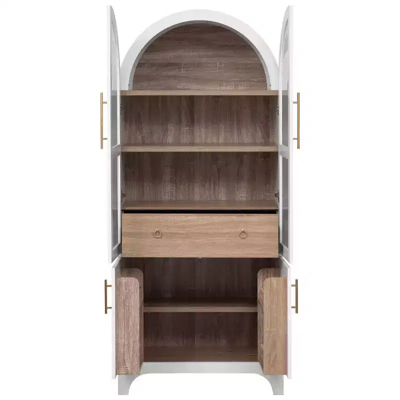 71.2 Tall Arched Kitchen Pantry Cabinet with Adjustable Shelves, Drawer & Door Racks, Farmhouse Storage Cabinet for Dining Room - Panipeachy