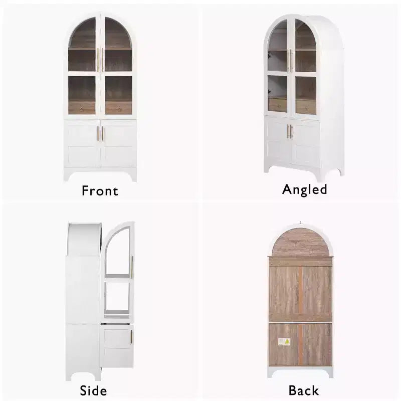 71.2 Tall Arched Kitchen Pantry Cabinet with Adjustable Shelves, Drawer & Door Racks, Farmhouse Storage Cabinet for Dining Room - Panipeachy