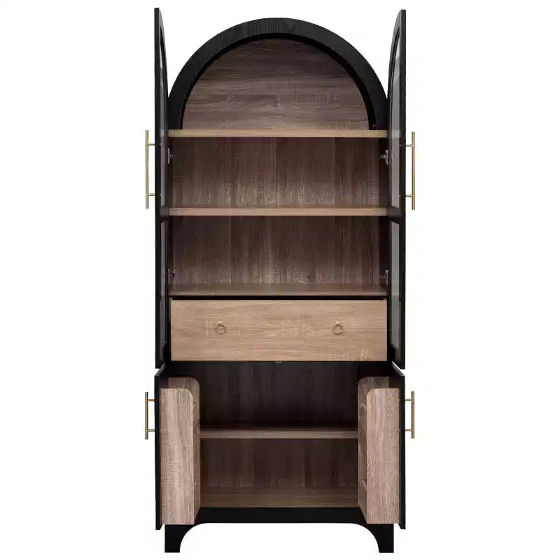 71.2 Tall Arched Kitchen Pantry Cabinet with Adjustable Shelves, Drawer & Door Racks, Farmhouse Storage Cabinet for Dining Room - Panipeachy