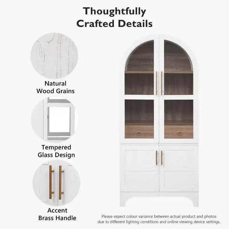 71.2 Tall Arched Kitchen Pantry Cabinet with Adjustable Shelves, Drawer & Door Racks, Farmhouse Storage Cabinet for Dining Room - Panipeachy