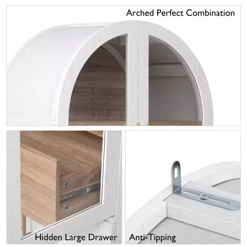 71.2 Tall Arched Kitchen Pantry Cabinet with Adjustable Shelves, Drawer & Door Racks, Farmhouse Storage Cabinet for Dining Room - Panipeachy