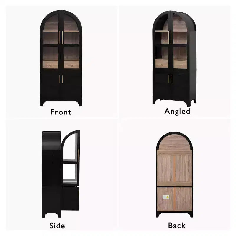 71.2 Tall Arched Kitchen Pantry Cabinet with Adjustable Shelves, Drawer & Door Racks, Farmhouse Storage Cabinet for Dining Room - Panipeachy
