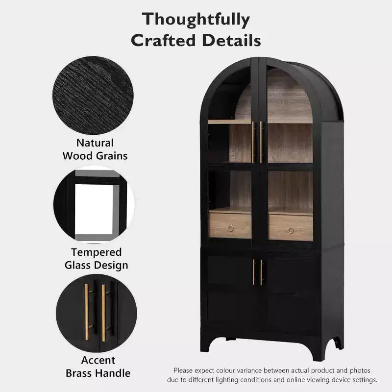 71.2 Tall Arched Kitchen Pantry Cabinet with Adjustable Shelves, Drawer & Door Racks, Farmhouse Storage Cabinet for Dining Room - Panipeachy