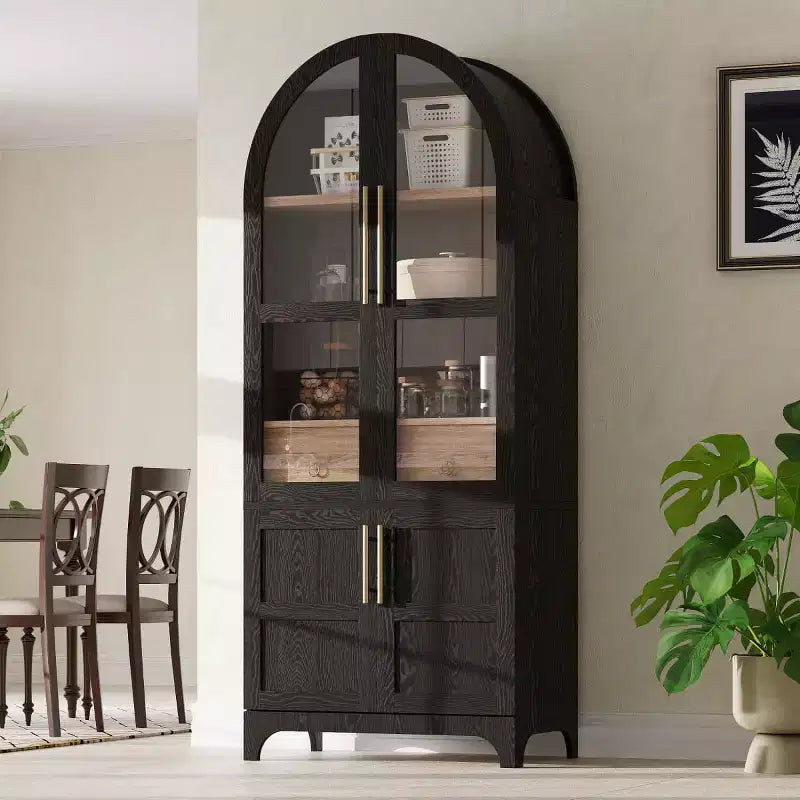 71.2 Tall Arched Kitchen Pantry Cabinet with Adjustable Shelves, Drawer & Door Racks, Farmhouse Storage Cabinet for Dining Room - Panipeachy