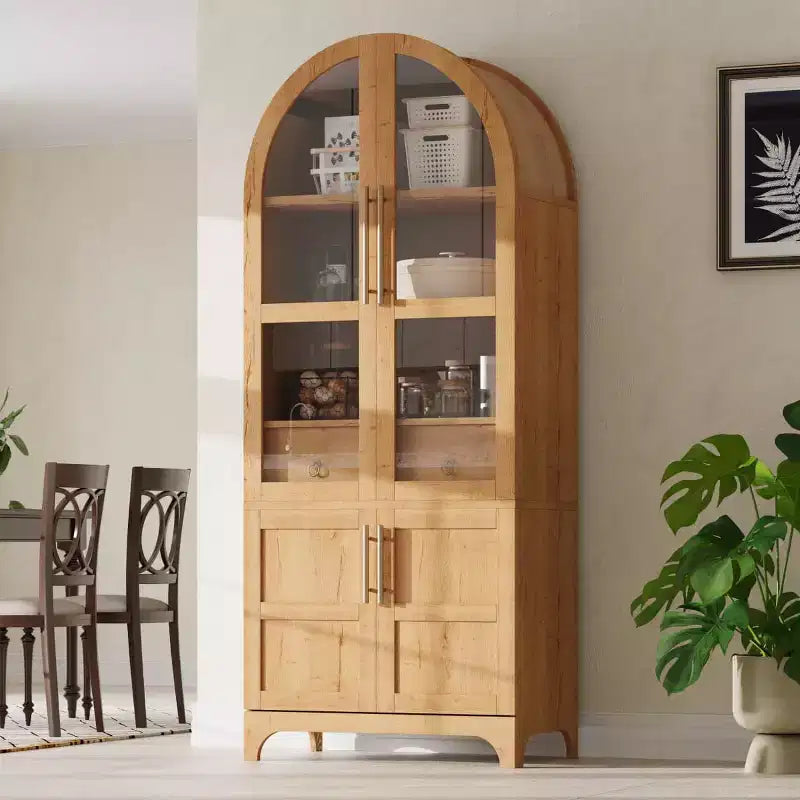71.2 Tall Arched Kitchen Pantry Cabinet with Adjustable Shelves, Drawer & Door Racks, Farmhouse Storage Cabinet for Dining Room - Panipeachy