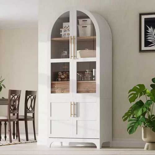 71.2 Tall Arched Kitchen Pantry Cabinet with Adjustable Shelves, Drawer & Door Racks, Farmhouse Storage Cabinet for Dining Room - Panipeachy