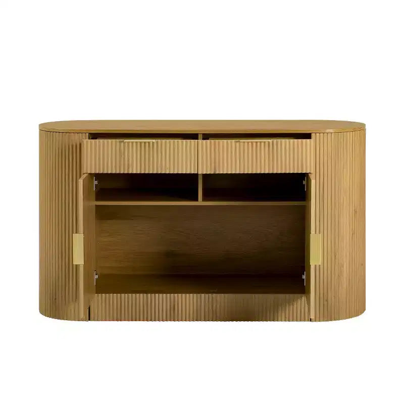 55 Modern Sleek Sideboard Buffet Cabinet with Curved Side Doors, Large Storage Cabinet for Dining Room, Living Room, or Entryway-Panipeachy