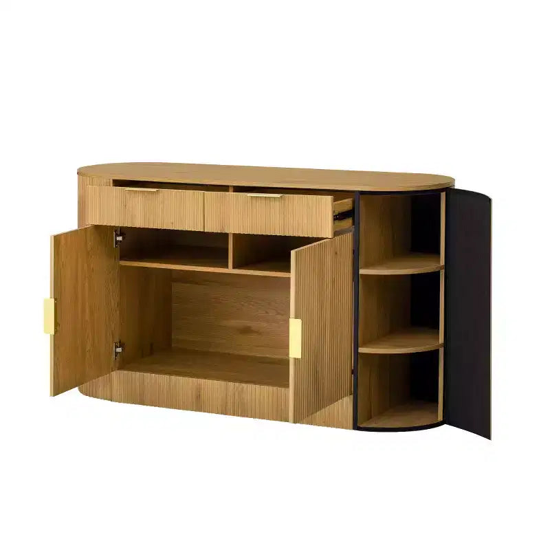 55 Modern Sleek Sideboard Buffet Cabinet with Curved Side Doors, Large Storage Cabinet for Dining Room, Living Room, or Entryway-Panipeachy