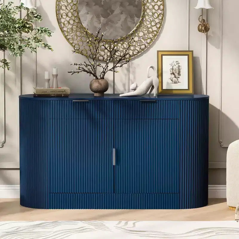 55 Modern Sleek Sideboard Buffet Cabinet with Curved Side Doors, Large Storage Cabinet for Dining Room, Living Room, or Entryway-Panipeachy